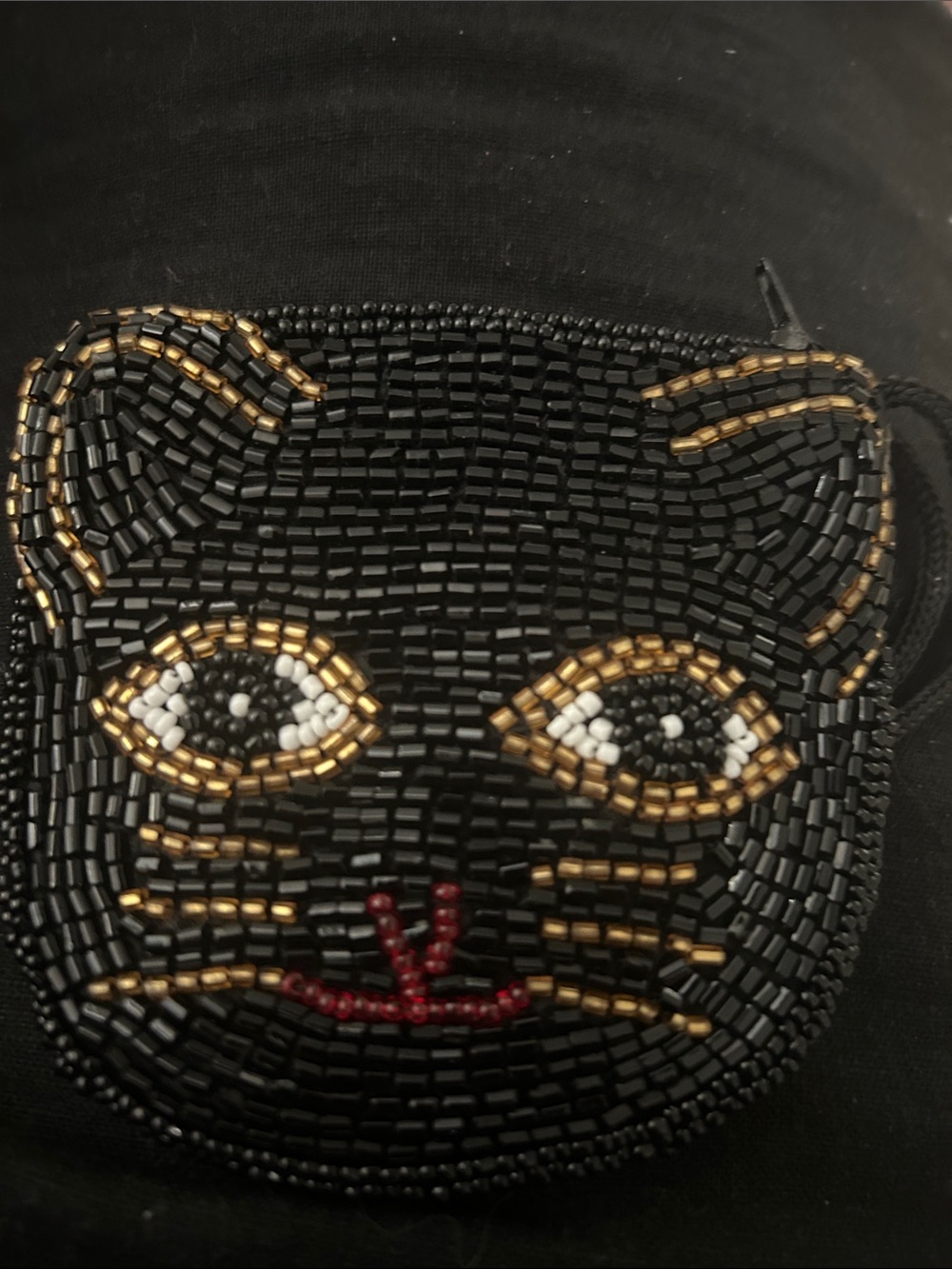 Hand Beaded Vintage Cat Coin Purse Wristlet - Picture 2 of 3